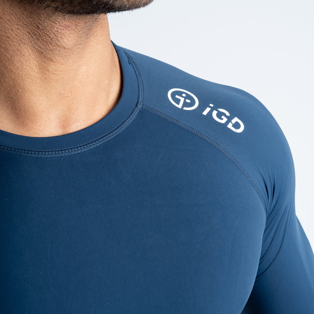 
                  
                    Base Layer Compression Top Navy Logo Detail
                  
                