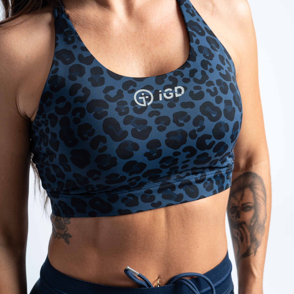 Navy Leopard Active Bra Logo Detail