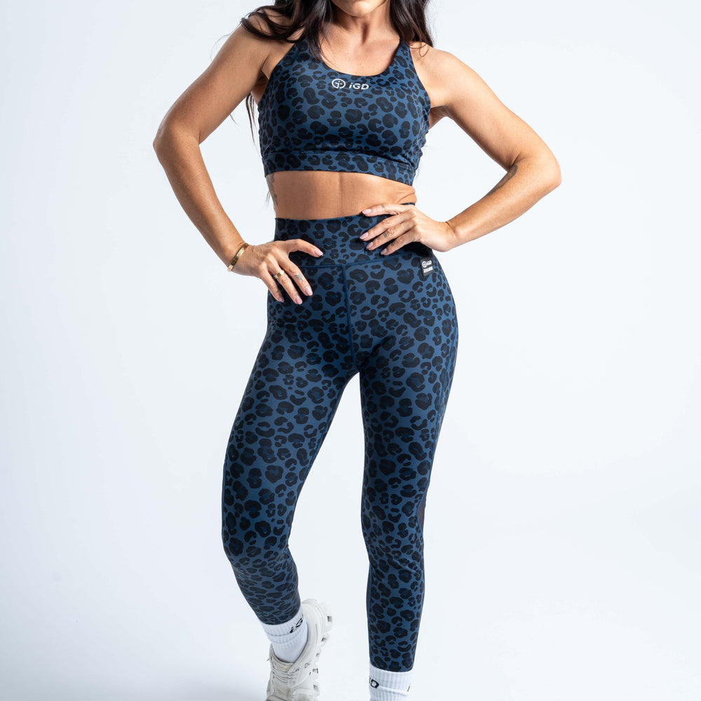 Navy Leopard Vented Leggings Full Body