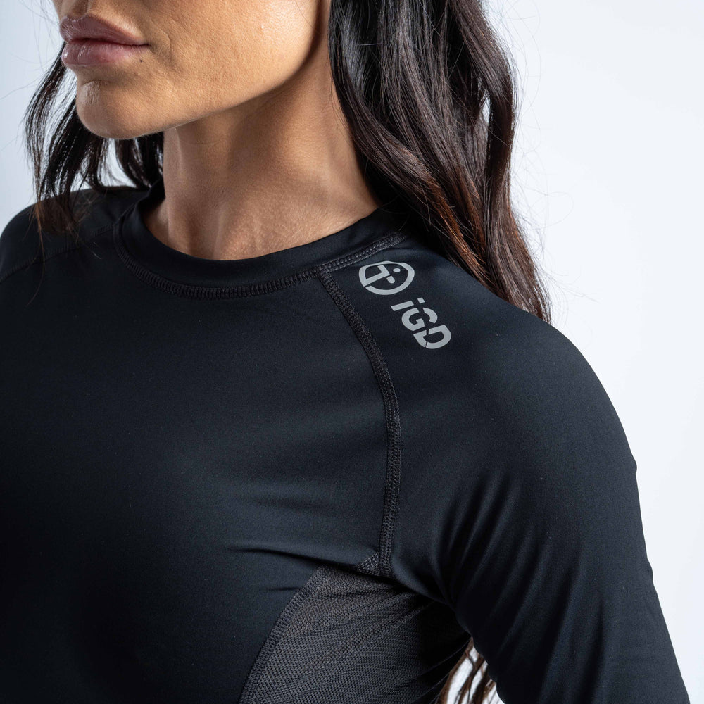 
                  
                    Womens Base Layer Compression Top Black Logo Detail
                  
                
