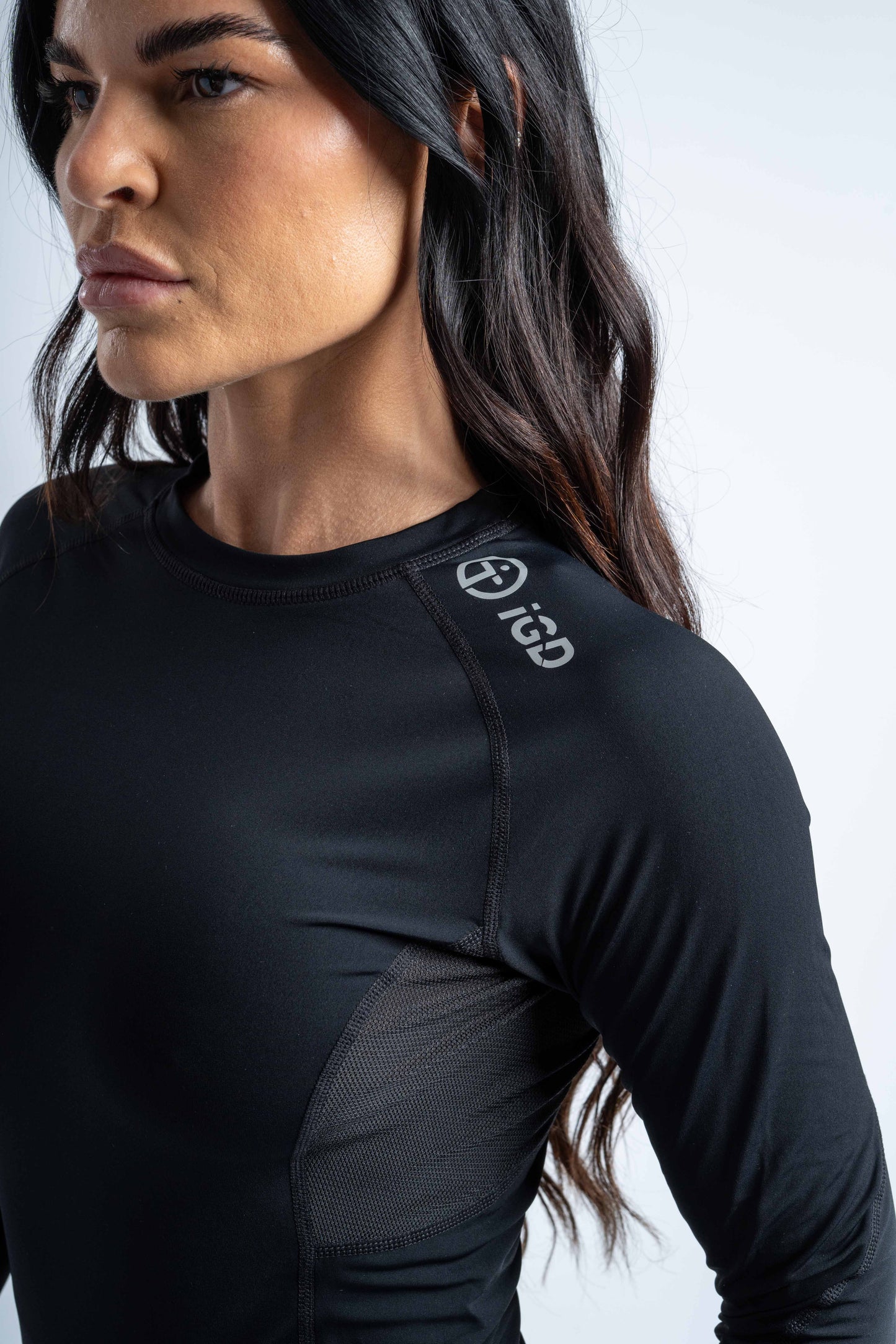 Womens Base Layer Compression Top Black Logo Detail